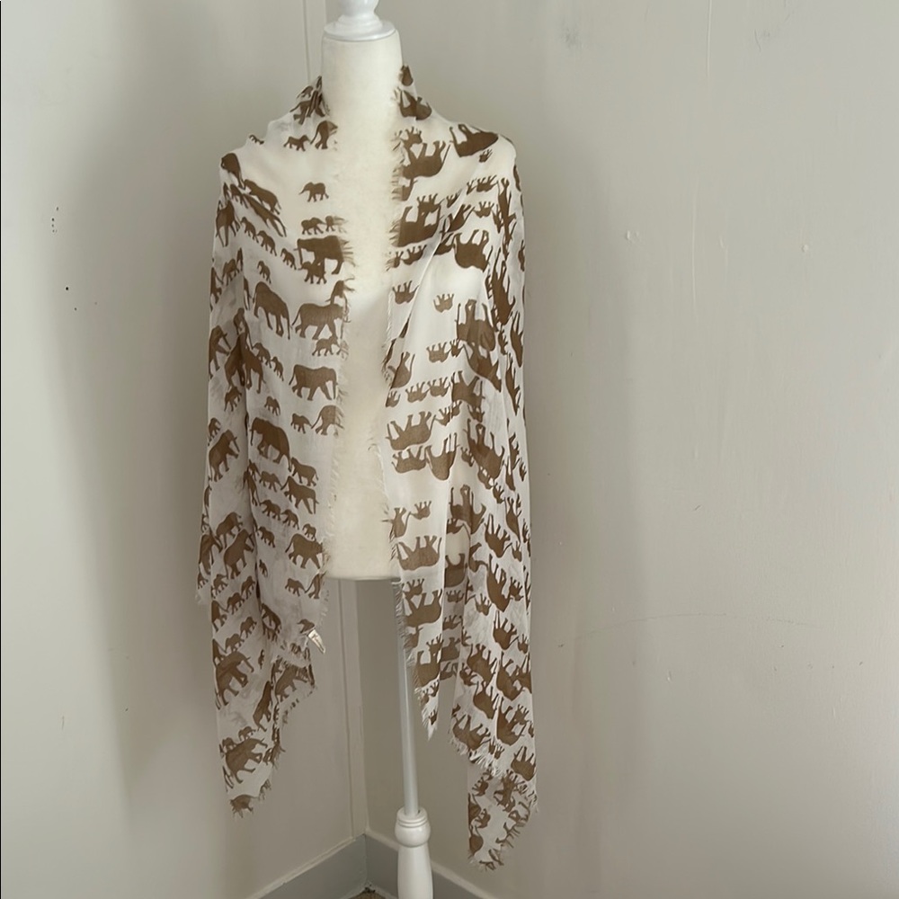 Collection Eighteen Brown and White Elephant Print Scarf